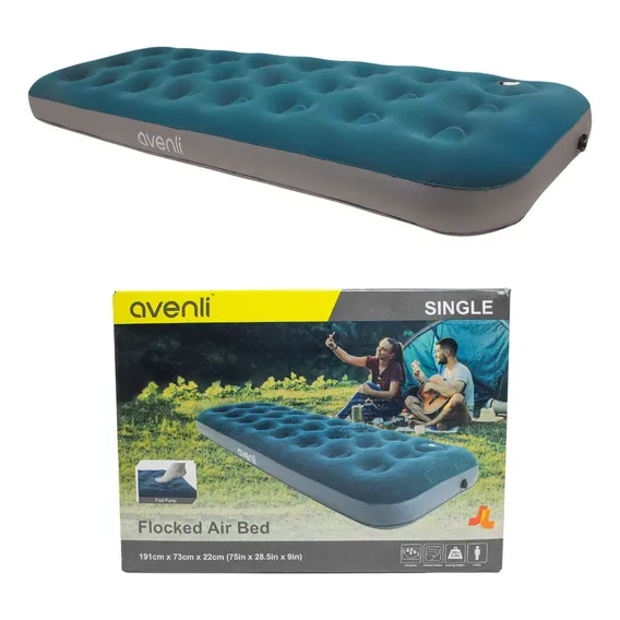 Colchao Inflavel Solteiro + Inflador Embutido + Reparo Cor Azul Foto 1
