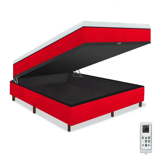 Colchão Magnético Casal Massageador Infra Ant Bac + Box Baú Cor Vermelho Foto 1