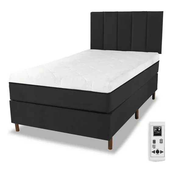 Colchão Magnético Solteiro 0,88x1,88 Massageador Energia Bio Quântica Infra Vermelho Anti Germes + Cama Box + Cabeceira Cor Preto Foto 1