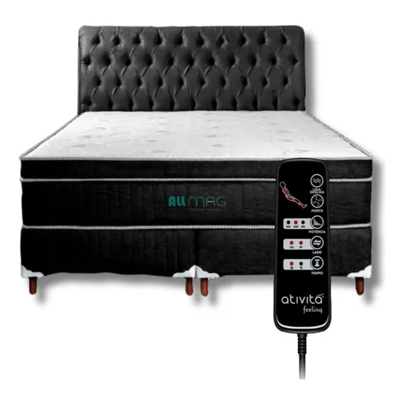 Colchão Magnético Contr. Massageador + Box + Cabeceira Casal Cor Preto Foto 1