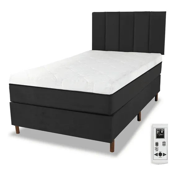 Colchão Magnético Solteiro 0,88x1,88 Massageador Energia Bio Quântica Infra Vermelho Anti Germes + Cama Box + Cabeceira Cor Preto Foto 1
