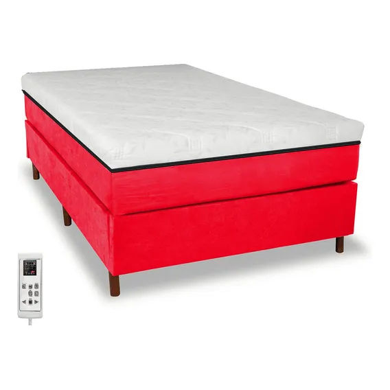 Colchão Magnético Solteiro Massageador Quântica + Cama Box Cor Vermelho Foto 1
