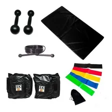 Colchonete Preto+ Caneleira5kg+ Halter3kg+ 5 Miniband+ Corda Cor Preto Foto  mini 1