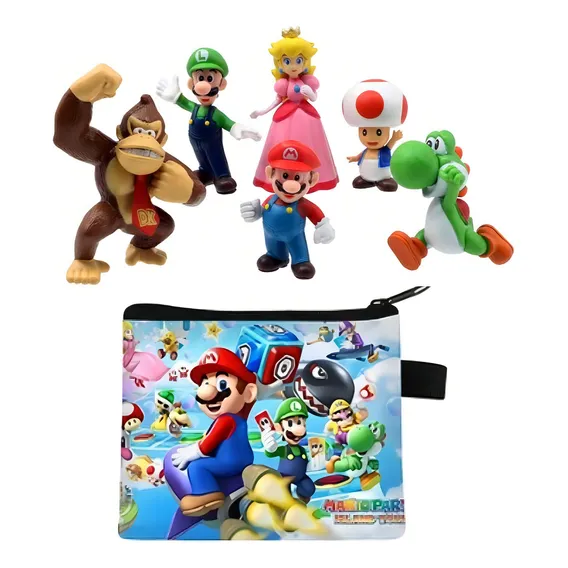 Coleção 6 Bonecos Miniaturas Super Mario + Bolsa Foto 1