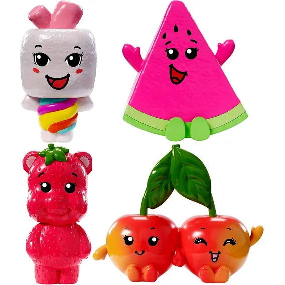 Coleção 04 Mini Bonecos Colecionáveis - Personagens Amigos Da Boneca Barbie Princesa Dreamtopia - Mattel Brinquedos : Melancia + Marshmallow + Urso Ursinho Morango + Casal De Maçãs Foto 1