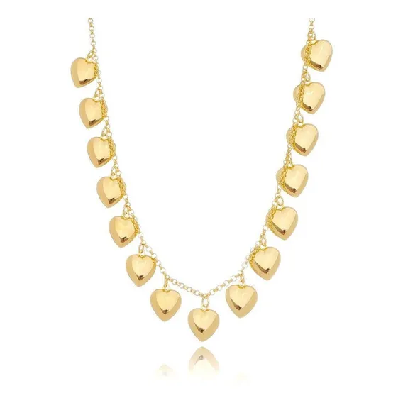 Coleira Choker De Corações Folheado Em Ouro 18k Cor Dourado Foto 1