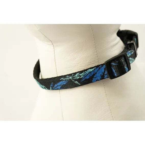 Coleira Estampada Com Guia Great Pets G Cor Azul Plantas Foto 1