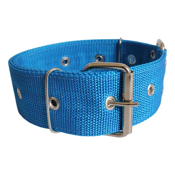 Coleira Nylon Dupla Grande Porte Cachorros Pitbull Fita 5 Cm Cor Azul Tamanho Da Coleira G Foto 1