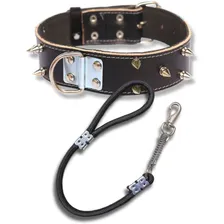 Coleira Para Pit Bull Couro Com Spike Coleira Spike + Guia Cor Preto Foto mini 1
