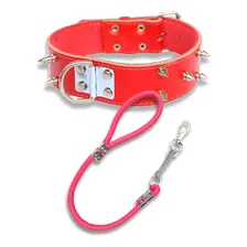 Coleira Para Pit Bull Couro Com Spike Coleira Spike + Guia Cor Vermelho Foto  mini 1