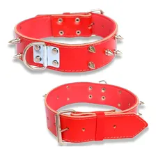Coleira Para Pit Bull Couro Com Spike Coleira Spike + Guia Cor Vermelho Foto mini  3