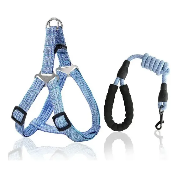 Coleira Peitoral P Cachorro Cães Gato Pet Com Guia Fecho Aço Cor Azul-celeste Coleira Peitoral Com Guia Tamanho Da Coleira P M Porte Pequeno Foto 1