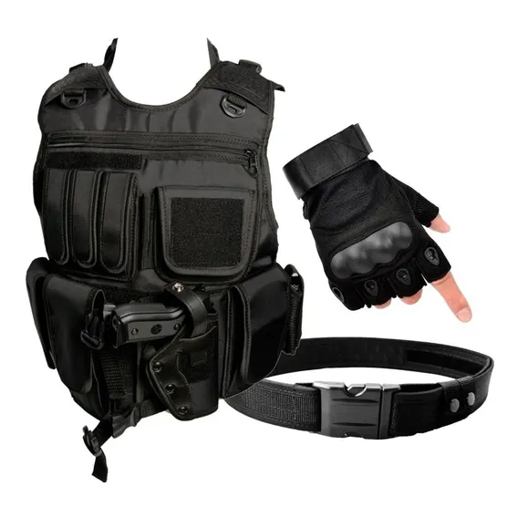 Colete Airsoft - Colete Tatico Preto - Escolta Segurança Kit Foto 1