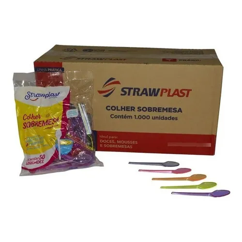 Colher Descartavel Sobremesa Mista Neon C/1000 Strawplast Cor Do Cabo Água Foto 1