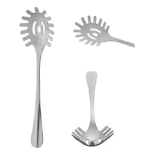 Colher Pegador De Macarrão Em Aço Inox Positano 28cm Lyor Cabo Prateado Foto mini 1