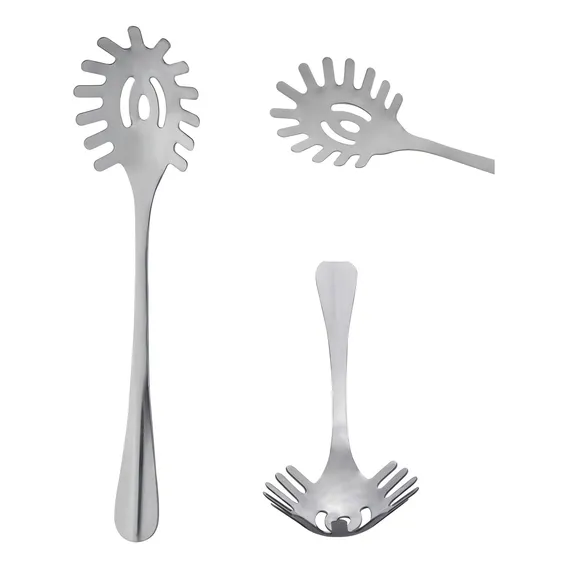 Colher Pegador De Macarrão Em Aço Inox Positano 28cm Lyor Cabo Prateado Foto 1