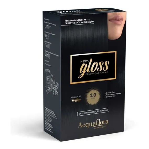 Coloração Creme Acquaflora Kit Hidra Gloss 1.0 Preto Foto 1