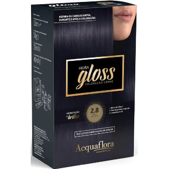 Coloração Creme Acquaflora Kit Hidra Gloss 2.8 Preto Azulado Foto 1
