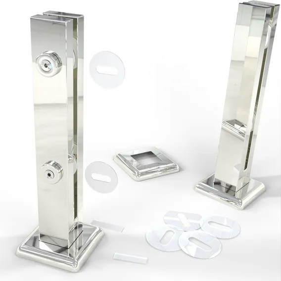 Coluna Torre Inox Retangular 50cm Guarda Corpo De Vidro Foto 1