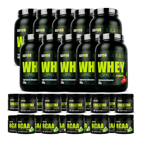 Combo 10 Whey Protein 900g + 10 Bcaa + 10 Creatina - Sense Sabor Variados Foto 1