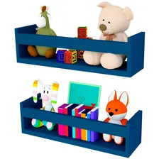 Combo 2 Prateleira 50cm Azul Livro Revista Infantil Parede Foto  mini 1