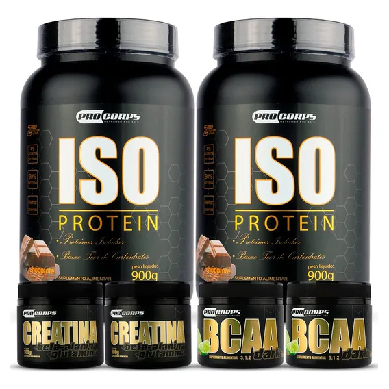 Combo 2 Whey 100% Isolado Blend + 2 Bcaa + 2 Creatina Sabor Baunilha Foto 1