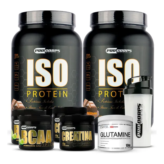 Combo 2 Whey Isolado+ 2 Bcaa+ 2 Creatina+2 Glutamina+ Shaker Sabor Chocolate Foto 1
