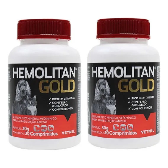 Combo 2un Hemolitan Gold 30 Comprimidos - Cães Gatos Vetnil Foto 1