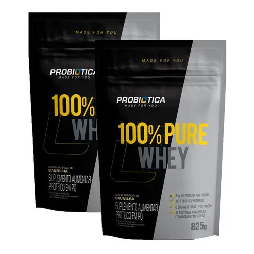 Combo 2x 100% Pure Whey Refil 825g - Probi贸tica Sabor Baunilha Foto 1