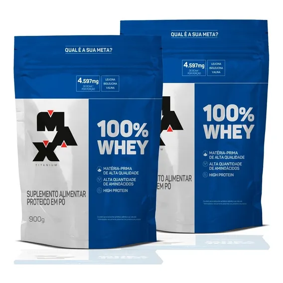 Combo 2x 100% Whey Protein 900g - Max Titanium Sabor Baunilha Foto 1