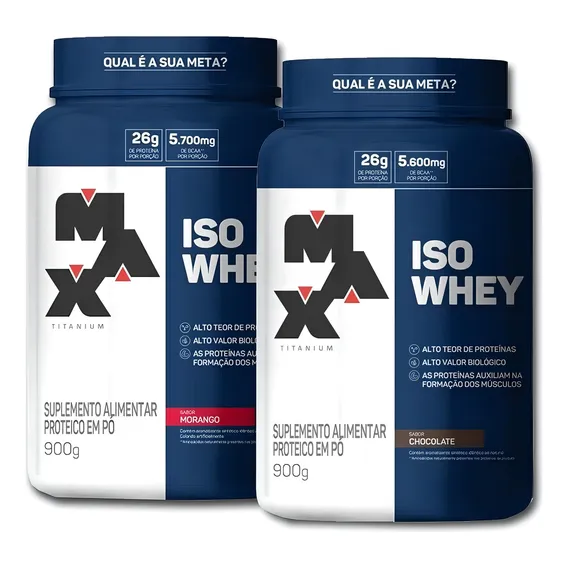 Combo 2x Iso Whey 900g Max Titanium - Whey Protein Isolado Sabor Sortidos Foto 1
