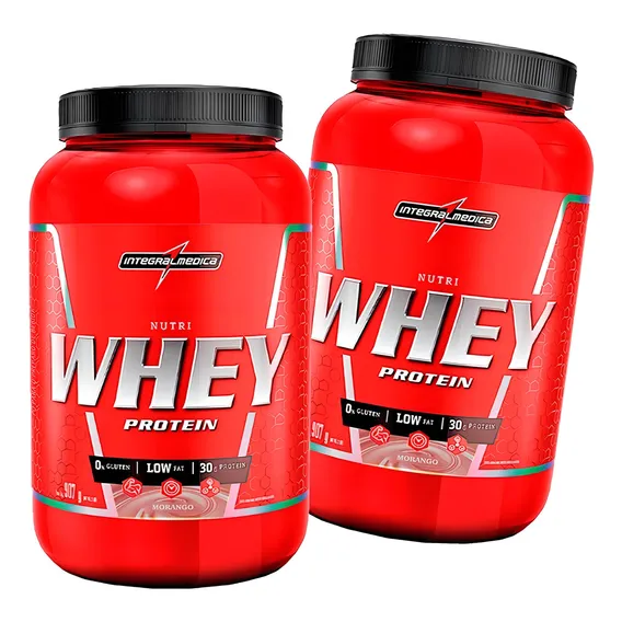Combo 2x Nutri Whey Pote - Integral Medica - 907g Sabor Morango Foto 1