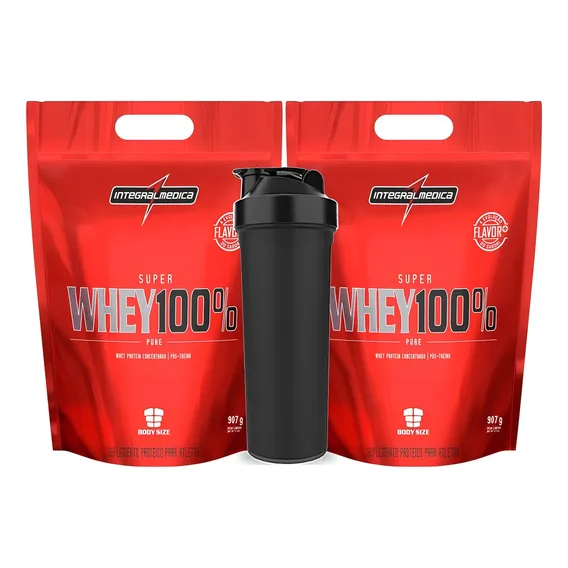 Combo - 2x Whey 100% Pure - 907g + Coq - Integral Medica Sabor Morango Foto 1