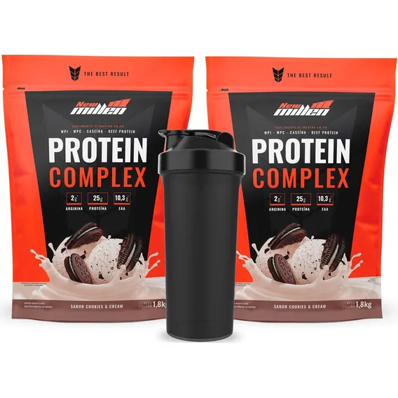 Combo - 2x Whey Protein Complex 1.800g Cada - New Millen Sabor Morango Foto 1