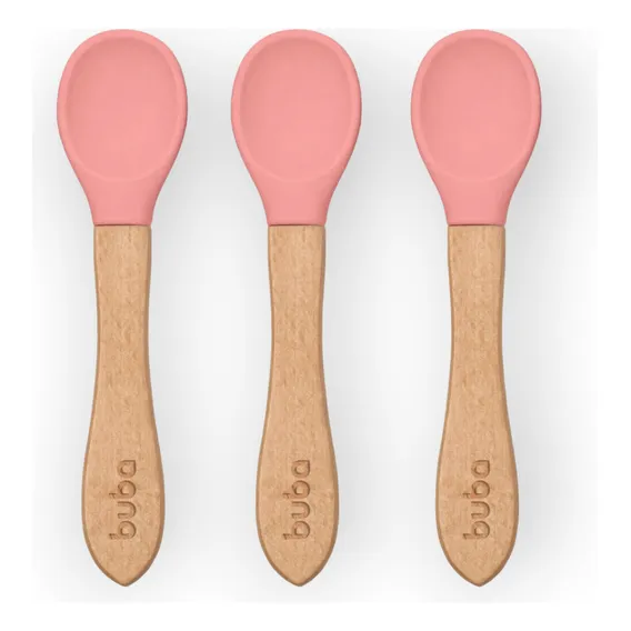 Combo 3 Colher Buba Silicone Higiênica E Prática Alimentação Cor Rosa Foto 1