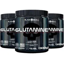 Combo 3x Glutamine 300g - Glutamina Caveira Preta - Black Skull Sabor Sem Sabor Foto  mini 1