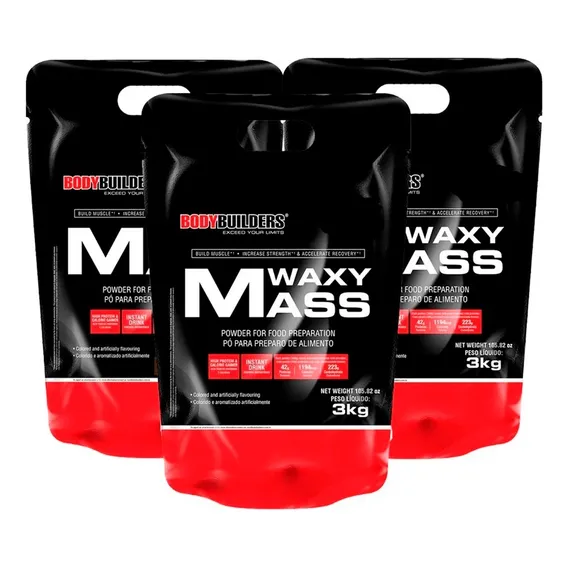Combo 3x Hipercalorico Waxy Mass 3kg - Bodybuilders Sabor Chocolate Morango Baunilha Foto 1