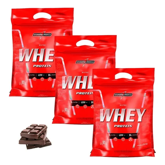 Combo 3x Nutri Whey Refil - Integral Medica - 907g Sabor Chocolate Foto 1