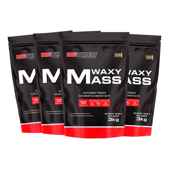 Combo 4x Hipercal贸rico Waxy Mass 3kg - Bodybuilders Sabor Chocolate Foto 1