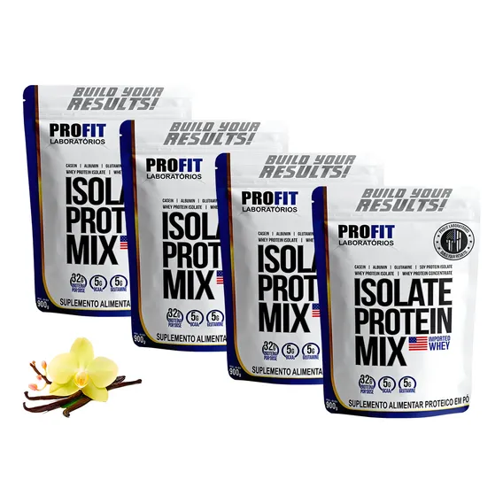 Combo 4x Whey Isolate Protein Mix Profit 900g - Total 3,6kg Sabor Baunilha Foto 1
