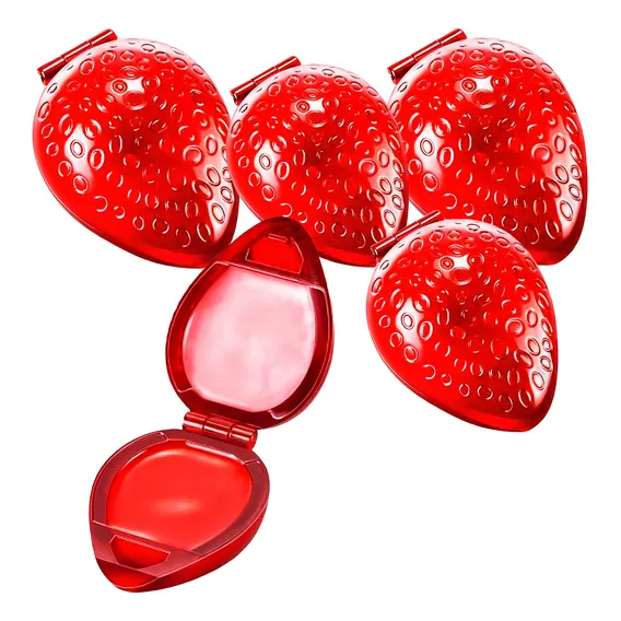 Combo 5 Brilho Formato Morango Batom Balm Gloss Atacado Cor Rosa Foto 1