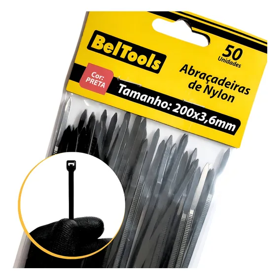 Combo 50 Abraçadeira Nylon 200x3,6mm Preta Beltools Foto 1