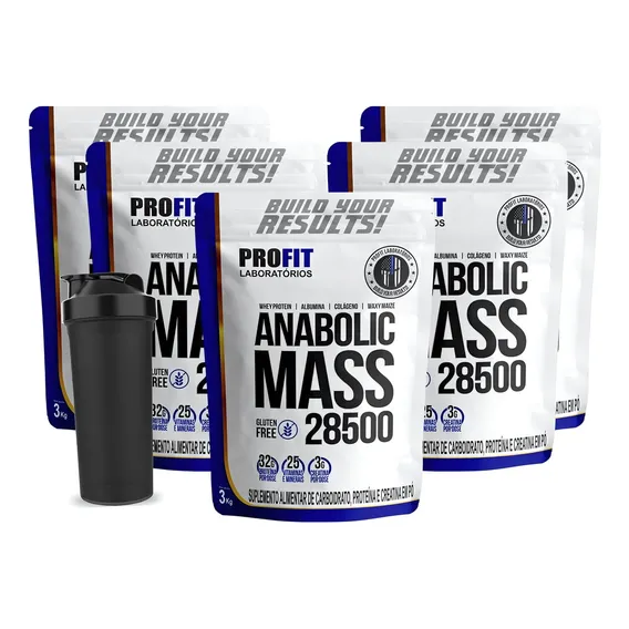 Combo 5x Hipercalórico Anabolic Mass 28500 3kg - Profit Labs Sabor Chocolate Foto 1