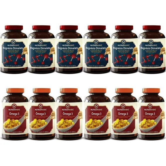 Combo 6 Magnesio Dimalato Puro E 6 Omega 3 Nutramagic Sabor Sem Sabor Foto 1