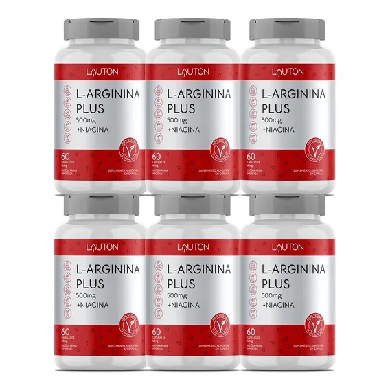 Combo 6 Potes L Arginina 2000mg 60 Capsulas Lauton Nutrition Sabor Sin Sabor Foto 1