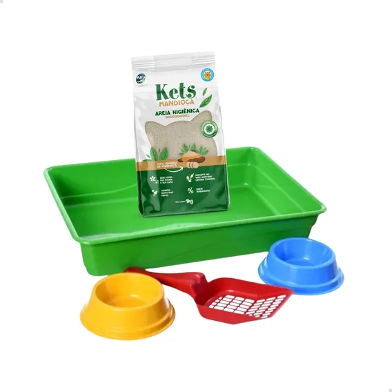 Combo Areia Mandioca 1kg E Kit Bandeja Higiênica Gatos Foto 1