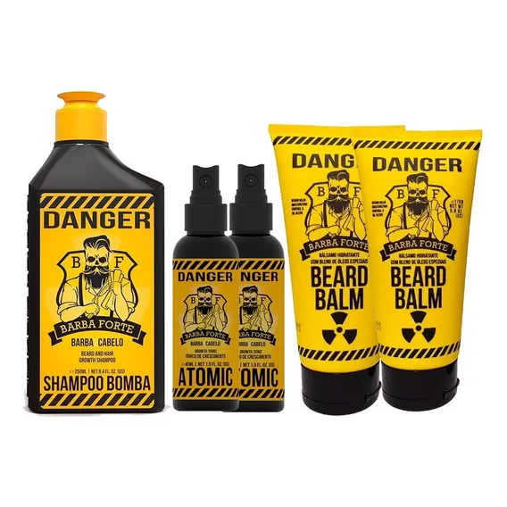 Combo Barba Forte Danger ( 2 Tônico + 1 Shampoo + 2 Balm ) Foto 1