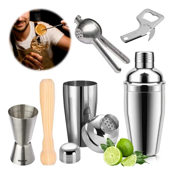 Combo Bartender Profissional Coqueteleira 500ml + 4 Peças Cor Prateado Foto 1