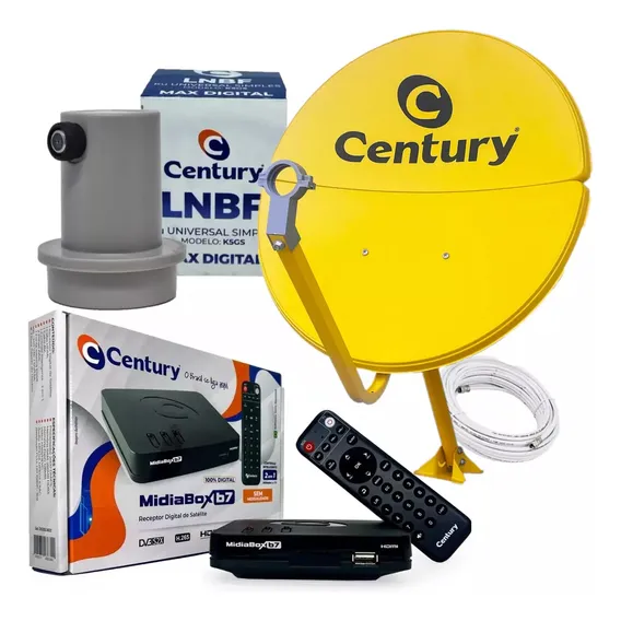 Combo Century Kit Completo Com Receptor Midiabox B7 Com Midia E Radio Fm 5g Antena Parabolica De Chapa Amarela Compacta Star One C2 Sat Hd Hdmi Regional Grava E Agenda Programação Com Selo Anatel Foto 1