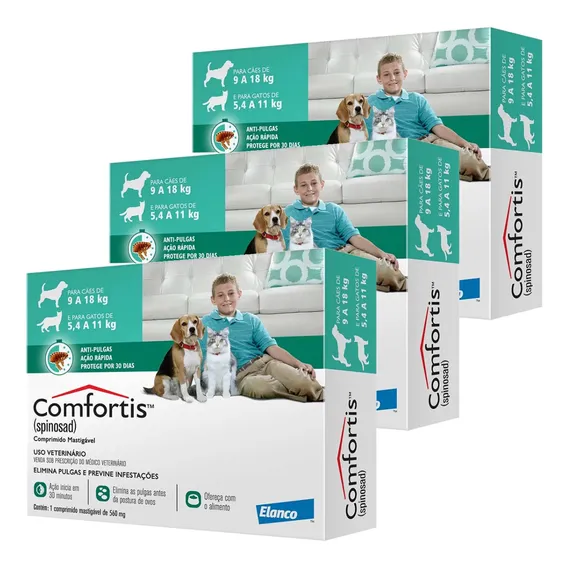 Combo Comfortis Cães 9 A 18kg Gatos De 5,4 A 11kg - 3 Comp Foto 1
